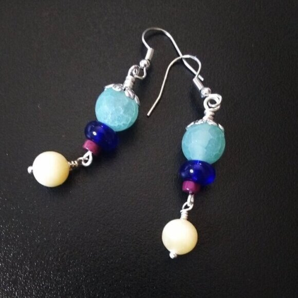 One-of-a-kind! Agate Citrine + Jasper Dangle Earrings! Vibrant Summer Colors! - Picture 2 of 6